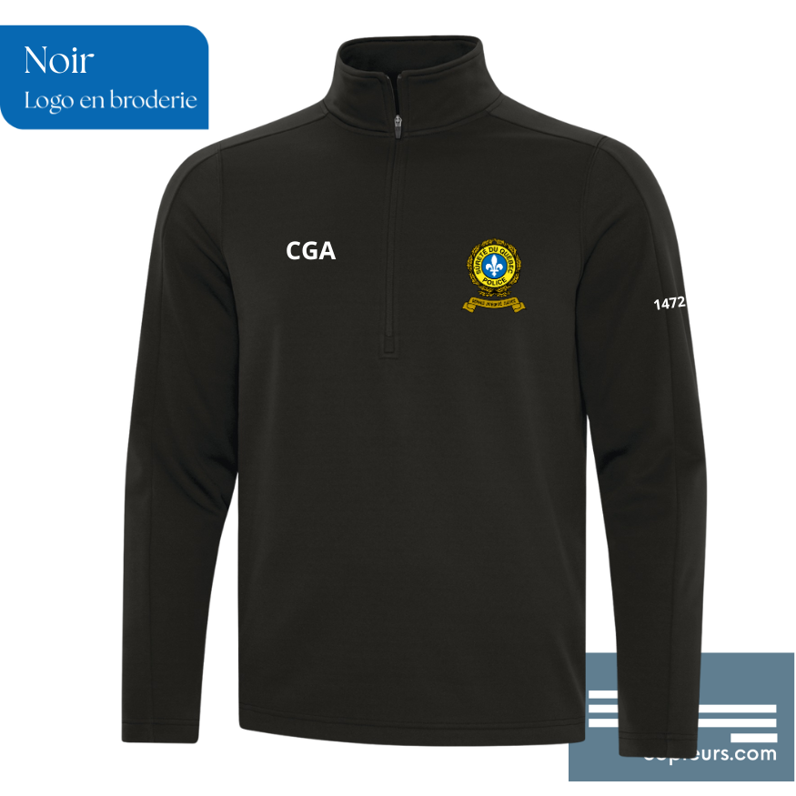 F2035 - CGA -Chandail noir avec 1/4 fermeture éclaire