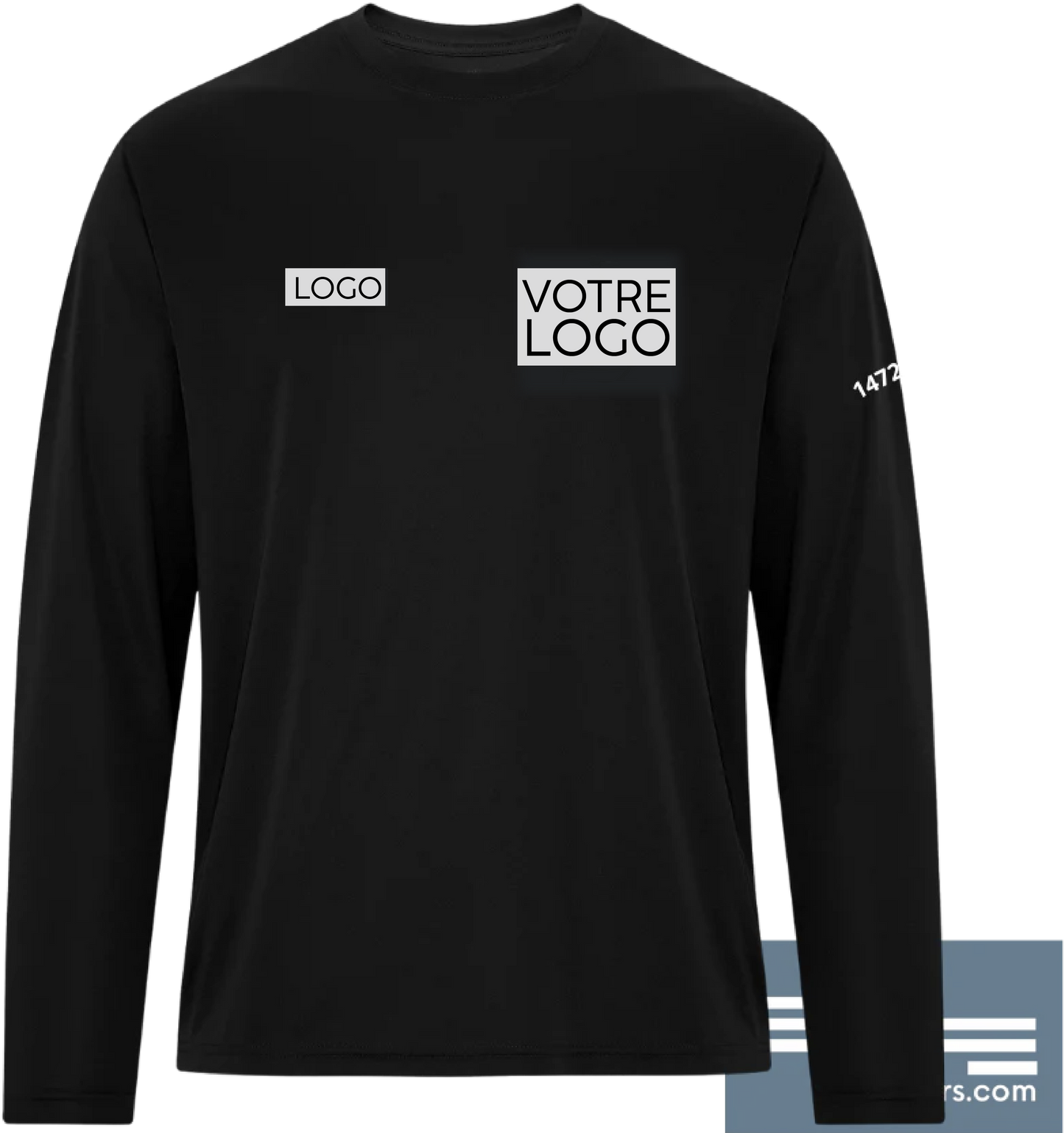 ATC3715N - Modèle pour boutique en ligne -T-shirt noir à manches-longues en coton