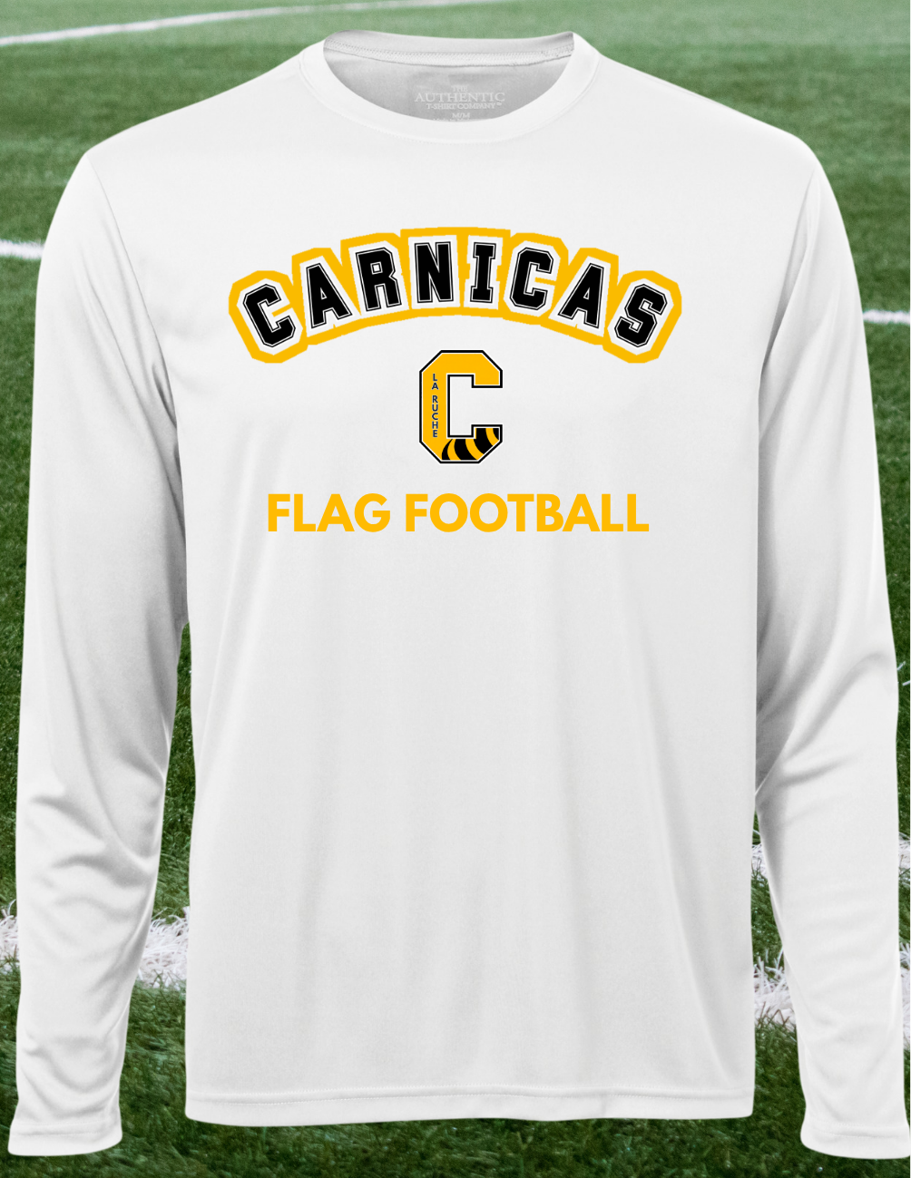 350LSCFF- Carnicas - Chandail à manches-longues en tissu technique blanc Carnicas Flag Football