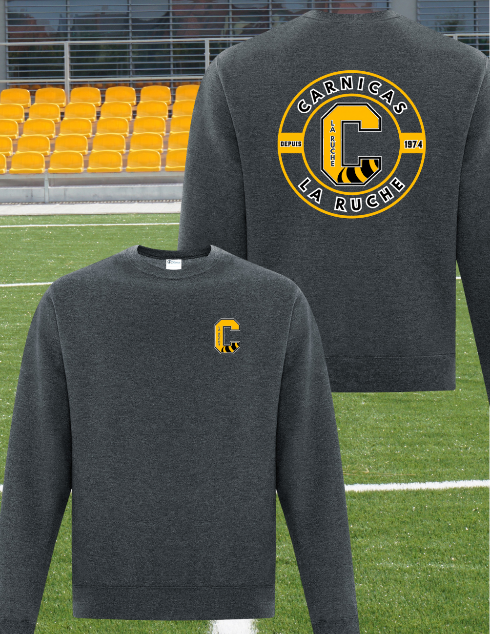 GF2400C2 - Carnicas - Crewneck gris foncé chiné avec deux logos
