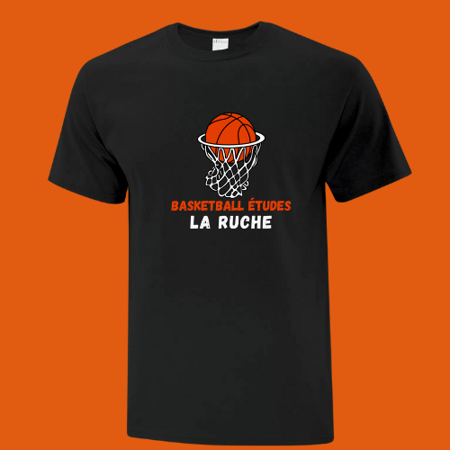 BER01 - T-shirt noir à manche courte en coton BASKET-ÉTUDES