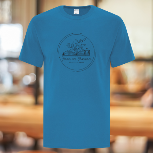 T000S-JDF- T-shirt bleu saphire école Jardins des Frontières