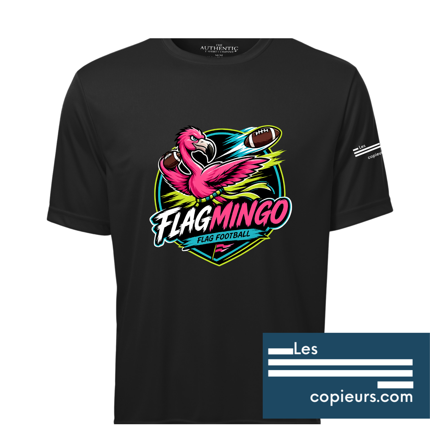350MC- Flagmingo  - T-shirt sport noir à manches-courtes en tissu technique