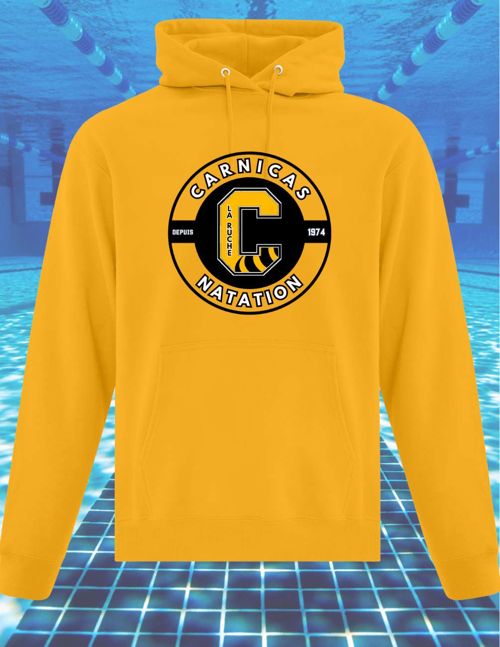 J2500CNR - Carnicas Natation - Hoodie jaune logo rond
