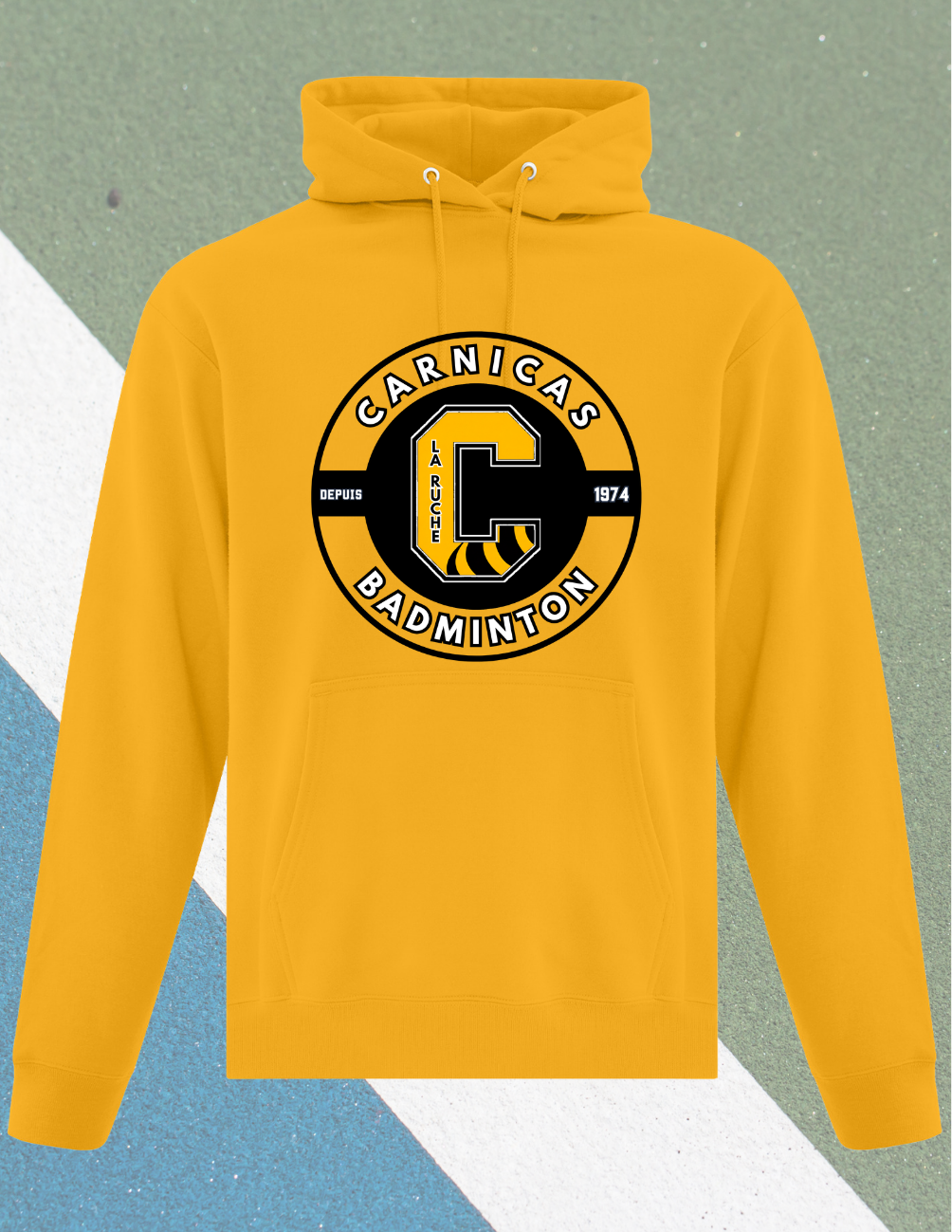 J2500CBADR - Carnicas Badminton - Hoodie jaune logo rond