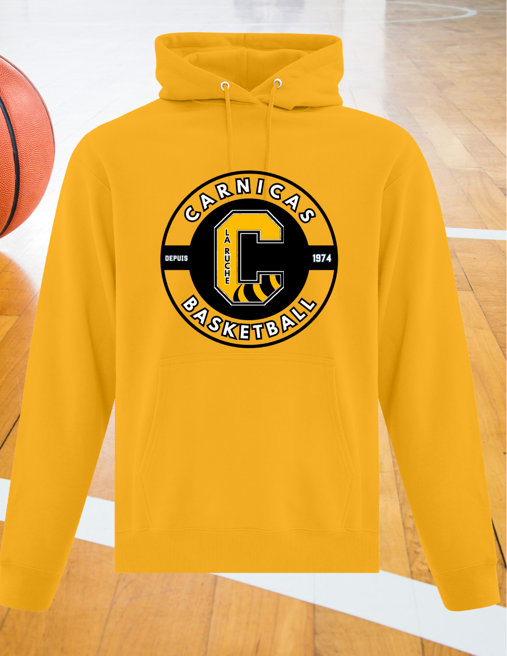 J2500CBR - Carnicas Basketball - Hoodie jaune logo rond