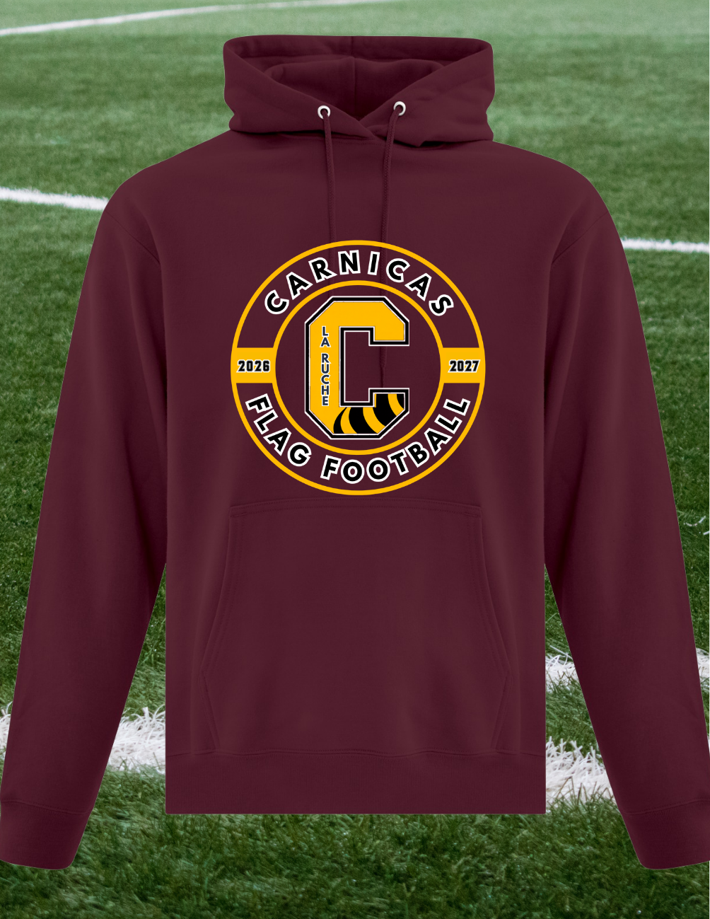 2500CFFR - Carnicas Flag Football - Hoodie Bourgogne Carnicas logo rond