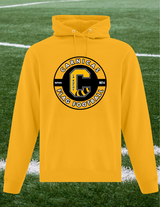 J2500CFR - Carnicas Flag Football - Hoodie jaune Carnicas avec logo rond