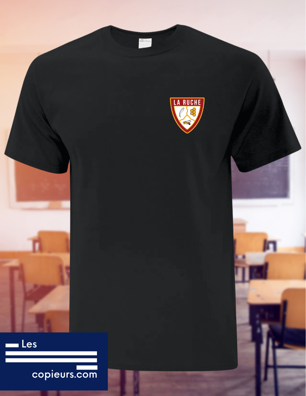 350 - La Ruche - T-shirt noir à manches-courtes en tissu technique