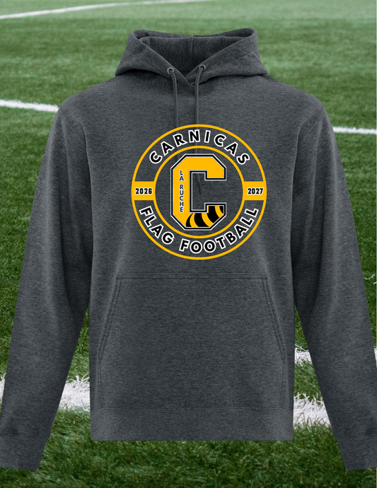 2500CFFR - Carnicas Flag Football - Hoodie gris foncé chiné Carnicas logo rond