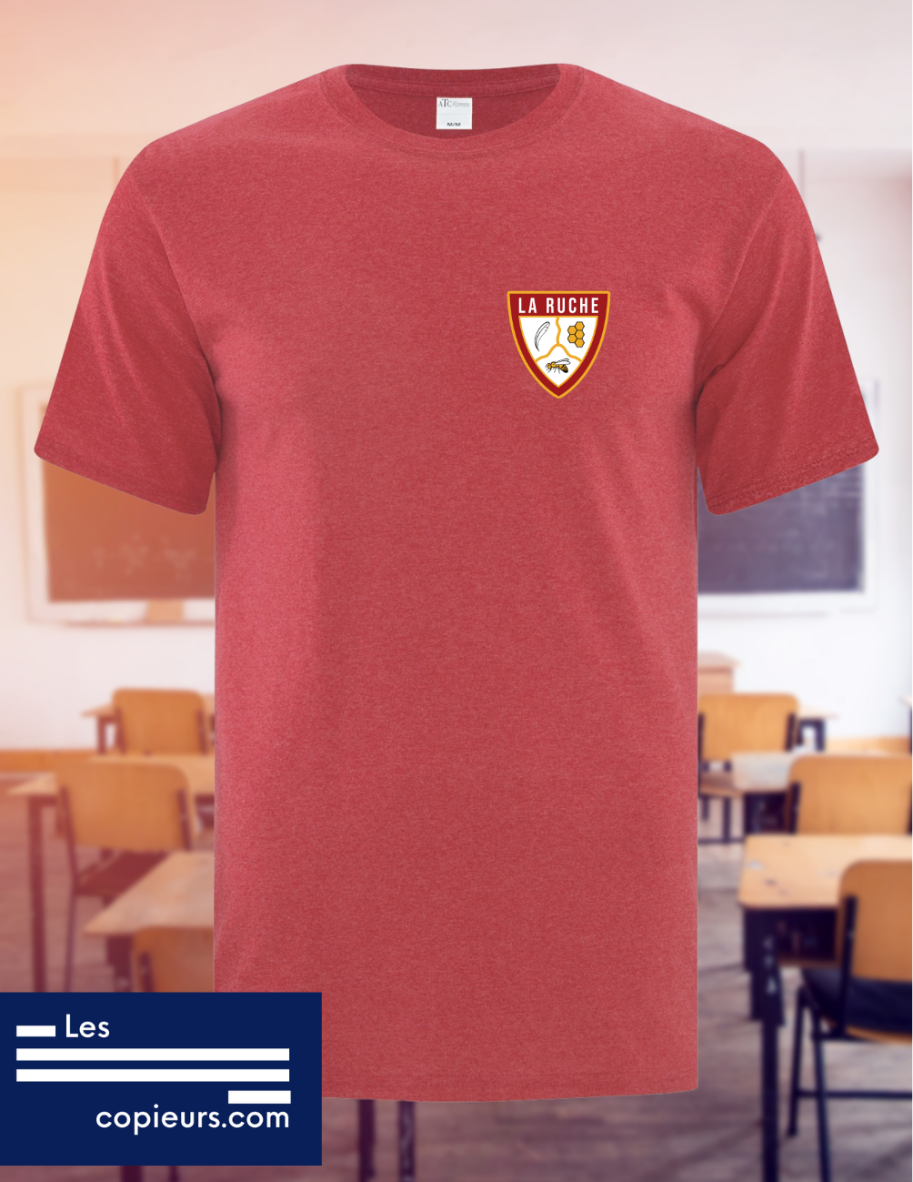 1000- La Ruche - T-shirt rouge chiné à manches-courtes
