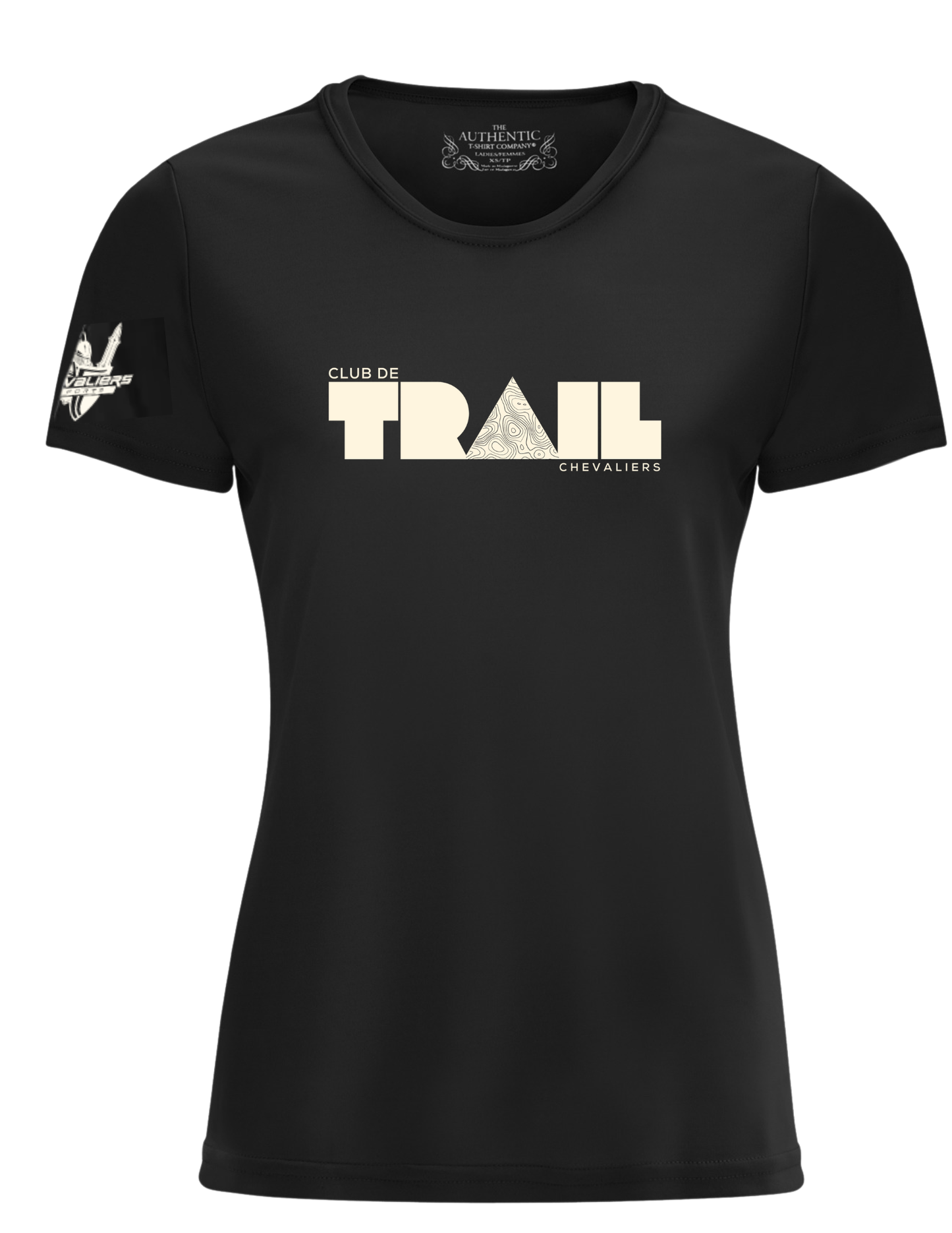 ESBTrail00 - Chandail noir en tissu technique à manches-courtes col rond - Club de trail des chevaliers