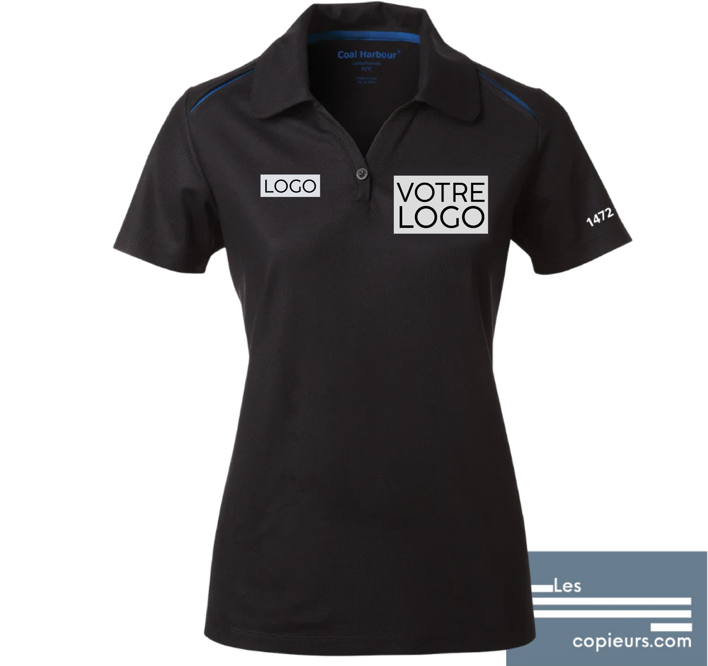 L4002 - Modèle boutique en ligne -Polo noir pour femme avec insertion couleur