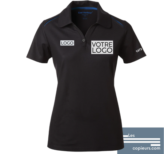 L4002 - Modèle boutique en ligne -Polo noir pour femme avec insertion couleur