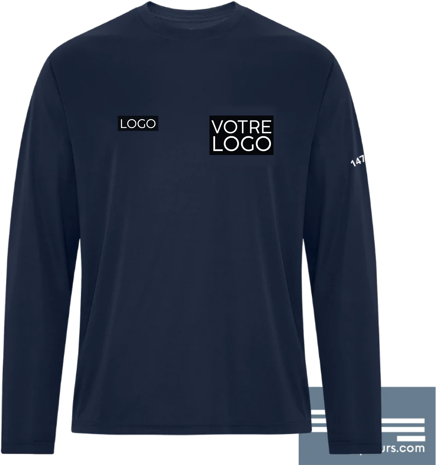ATC3715M - Modèle de boutique en ligne -T-shirt marine à manches-longues en coton