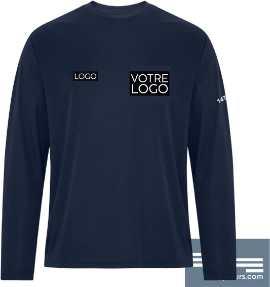 ATC3715M - Modèle de boutique en ligne -T-shirt marine à manches-longues en coton