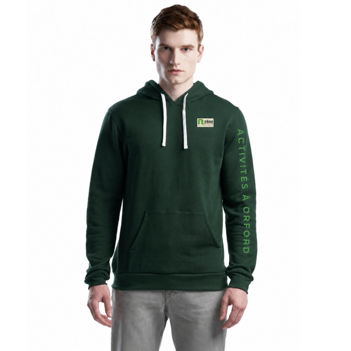 Jer26- Réso - Hoodie vert forêt en molleton de bambou avec écusson