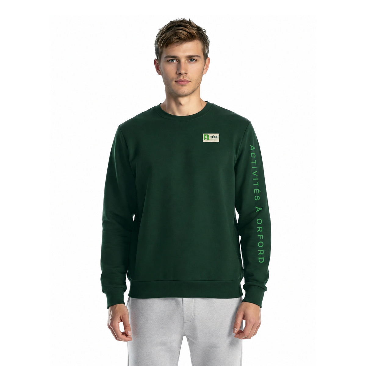 Jer01- Réso - Crewneck vert forêt en molleton avec écusson